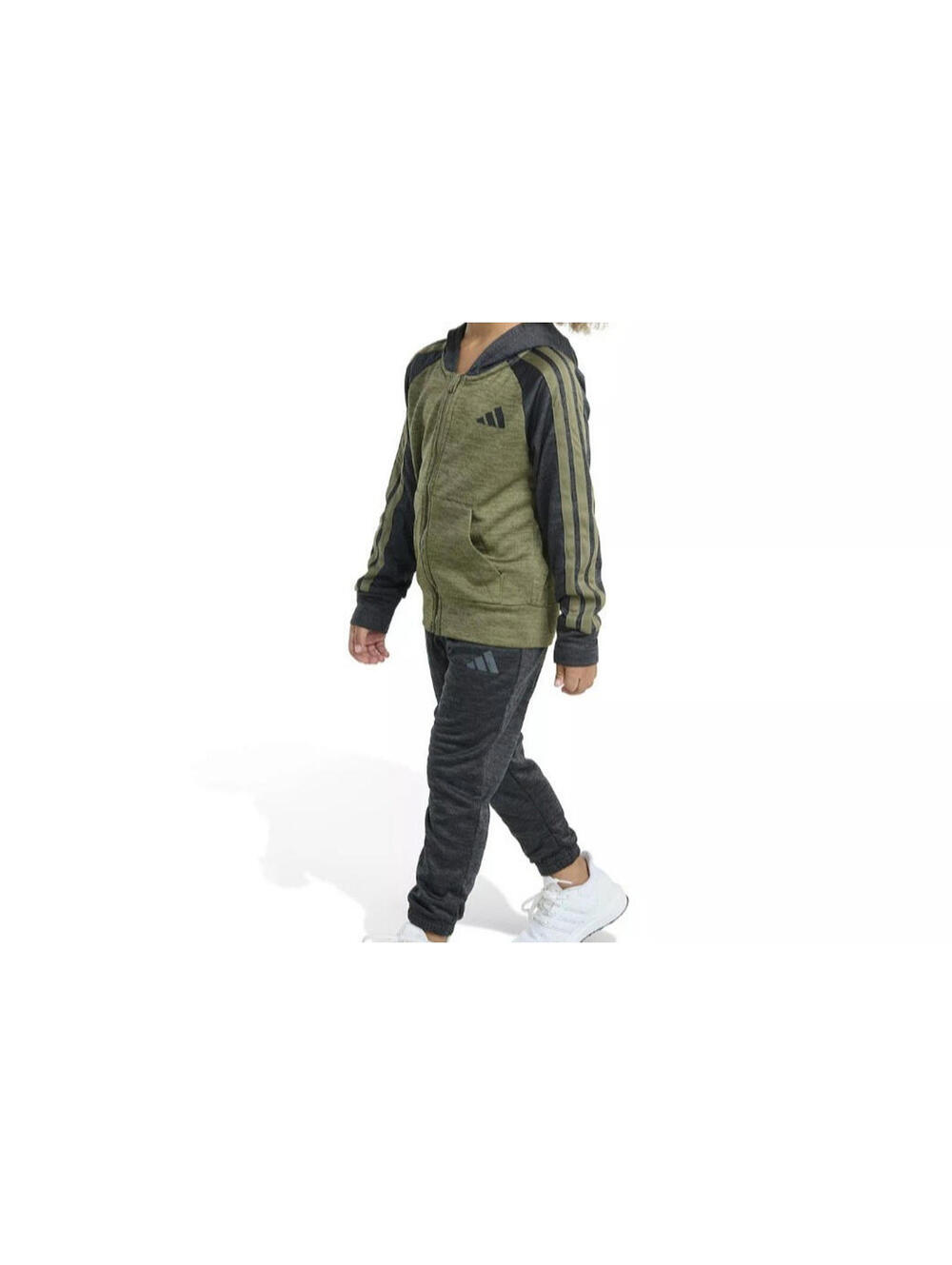 Adidas Long Sleeve Hooded Track Jacket And Pants Set Boys Size 6 Olive And Grey